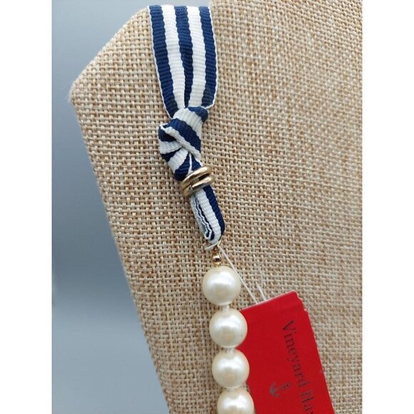 Vineyard Haven NWT Long Strand Knotted Faux Pearl Necklace Nautical Ribbon Tie - Picture 6 of 11